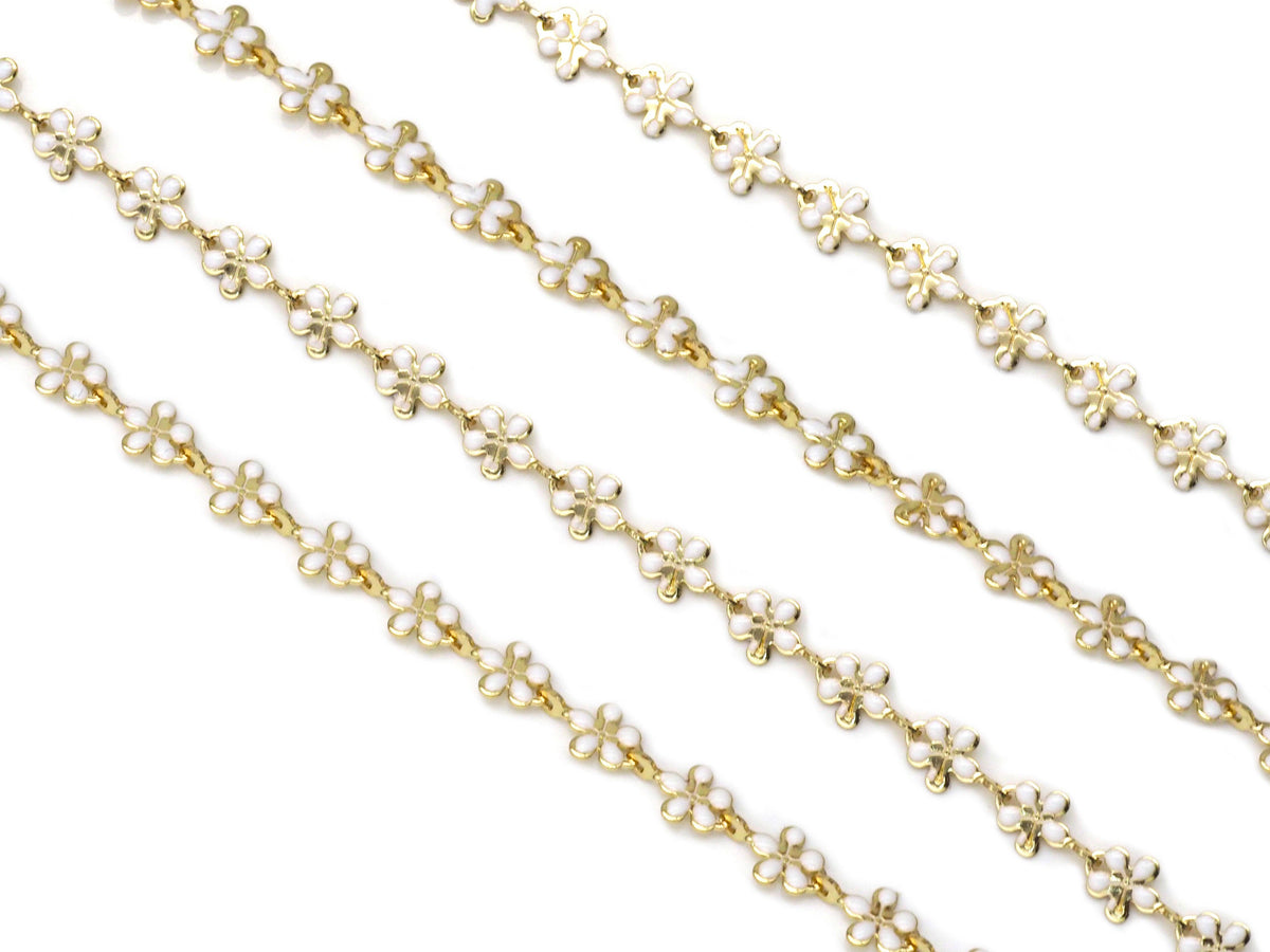Enamel White flower Chain by Yard, Sku#LS12