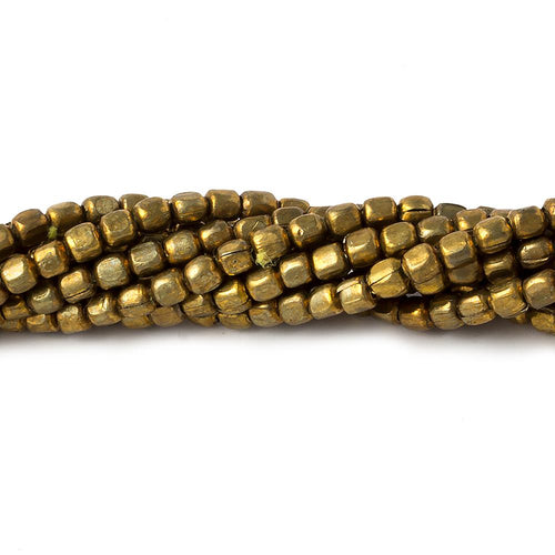 Brass Plain Cube Beads on an 8 inch Strand
