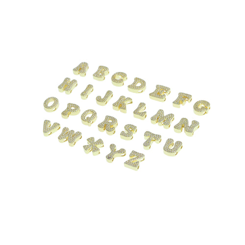 Gold Silver CZ Gold Alphabet Initial Letter Charm Pendant Bead,Sku#LX888